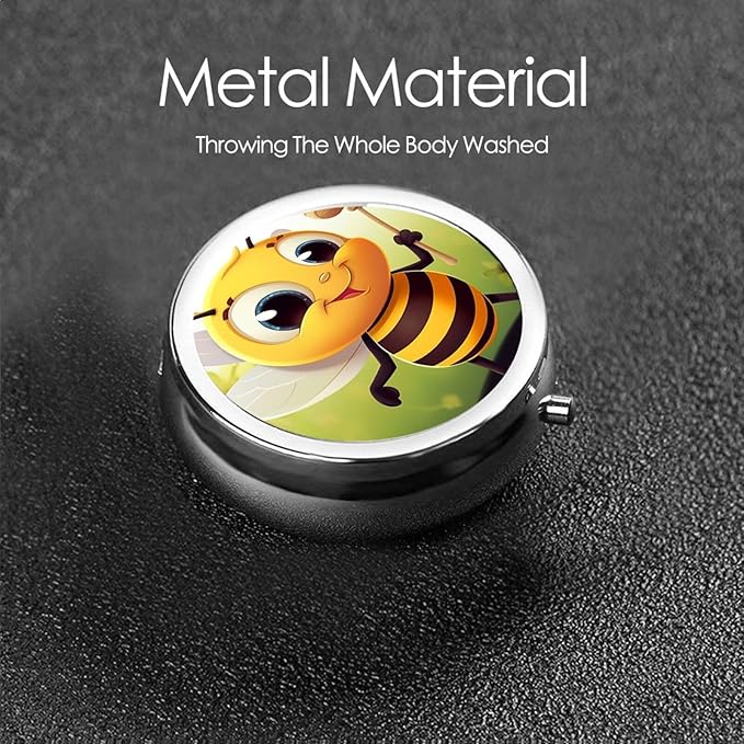 Honey Bee Print Pill Box 3 Compartment Small Pill Case Portable Pill Box for Pocket Or Purse Cute Medicine Organizer Holder to Hold Vitamins Medication