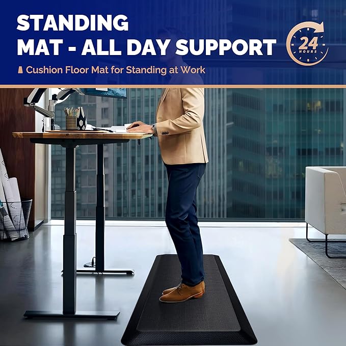 FEATOL Anti Fatigue Mat for Standing, 9/10 Extra Thick Ergonomic Standing Desk Mat, Comfort Memory Foam Standing Mat at Home,Office All Day (20" x 39", Black, 2PC)