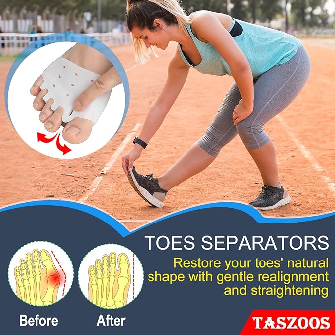 Toe Separators & Metatarsal Pads for Women & Men - 4 PCS Gel Toe Spacers, Ball of Foot Cushions for Pain Relief, Metatarsalgia, Morton's Neuroma, All-Day Comfort for Walking, Running, Standing