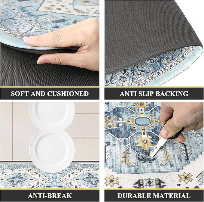 Pauwer Anti Fatigue Kitchen Mats for Floor 2 Piece Set, Cushioned Memory Foam Kitchen Rug, Non Slip Kitchen Runner Rug Carpet, Waterproof Kitchen Sink Area Rug Comfort Standing Mat for Kitchen Laundry