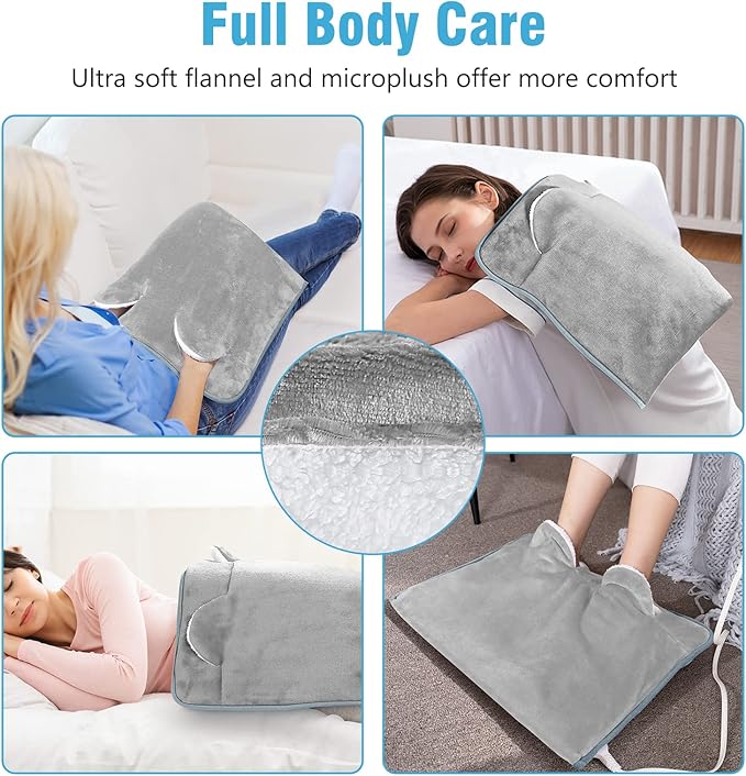 Electric Heated Foot Warmer Soft Flannel Foot Heater with 2h Auto Off & 3 Heat Levels Full Body Use Heating Pad for Feet, Abdomen, Cramps, Pain Relief Pocket Design 16" x 22" Grey