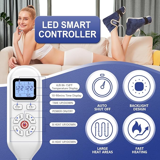Feet Heating Pads for Women and Men, 2PCS Deep-Penetrating Electric Heated Foot Wrap for Neuropathy Pain Relief, Heating Pad for Feet Pain Relief, 86℉-158℉ & Auto Shut Off