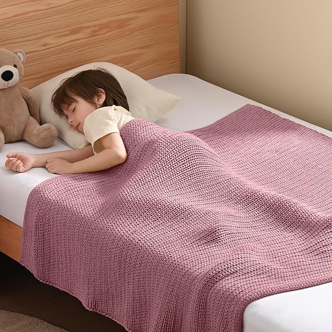 Guohaoi Knitted Weighted Blanket Kids (Muted Pink 40"x60" 7lbs) No Beads Cooling Heavy Blanket, Home Decor Breathable Chunky Knit Throw Blanket for All-Season Use