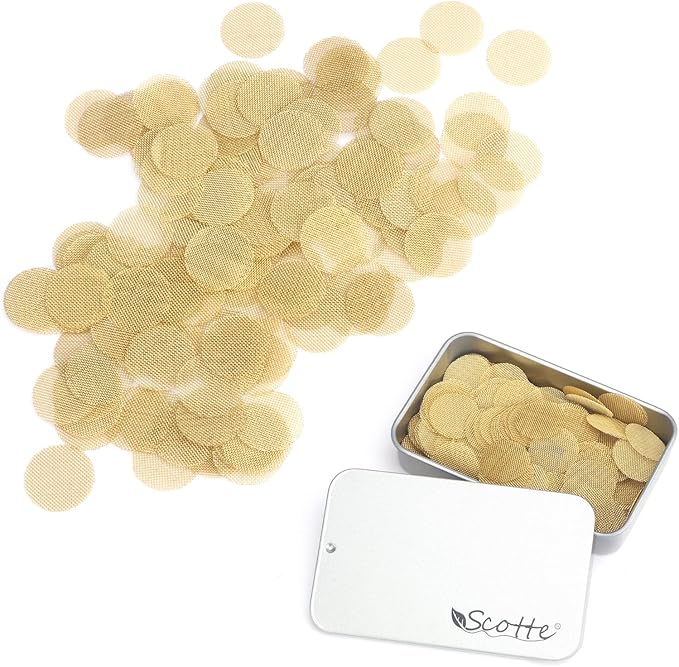 Scotte 200 pcs 5/8 Inch Brass Pipe Screens,15.8mm(0.625in) Metal Pipe Filter Screen with Storage Box