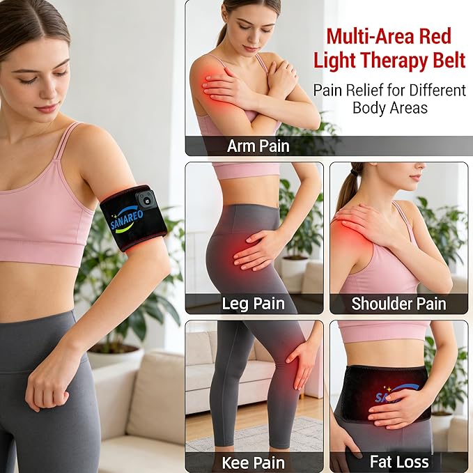 Red Light Therapy Belt for Body, Portable 660nm & 850nm Near Infrared & Red Light Therapy Device Features 4 Timer Modes for Back Waist Calves Arms for Women and Men(Deep Black)