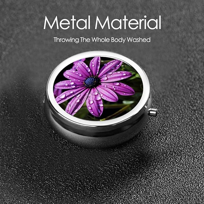 Purple Daisy Print Pill Box 3 Compartment Small Pill Case Portable Pill Box for Pocket Or Purse Cute Medicine Organizer Holder to Hold Vitamins Medication