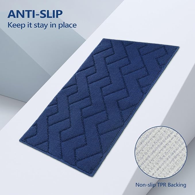 hicorfe Kitchen Rugs and Mats Sets,2 Pieces Super Absorbent Polypropylene Non-Slip Rug,Soft Comfort Floor Mat,Washable for Kitchen,Hallway,Office,Sink,Laundry(24" x 35"+24" x 35",Navy Blue)