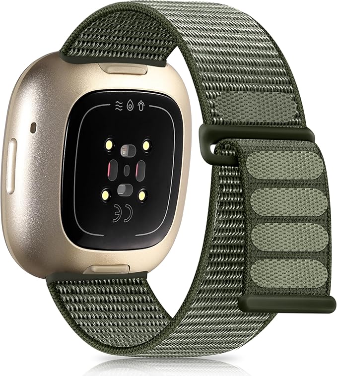 Getino Strap Compatible with Fitbit Versa 3 Versa 4 Bands/Fit bit Sense Sense 2 Band, Soft Nylon Adjustable Braided Sport Straps for Fitbit Versa 4 Sense 2 Bands for Women Men, Space Gray