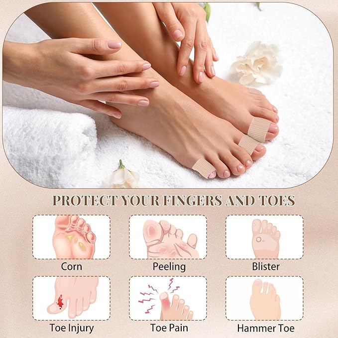 Blulu 24 Pieces Toe Tubes 0.98 Inches Cushion Tube Corn Pads for Toes Sleeves Soft Gel Protectors for Cushions Corns Blisters Calluses 3 Size (Skin Color,Large,Small)
