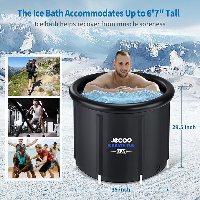 Jecoo Ice Bath Tub for Athletes, 116 Gal Heavy Duty Cold Plunge Tub Portable Cold Plunge for Adults Ice Baths Cold Water Therapy for Recovery at Home, Gyms, Indoor Outdoor…, Black