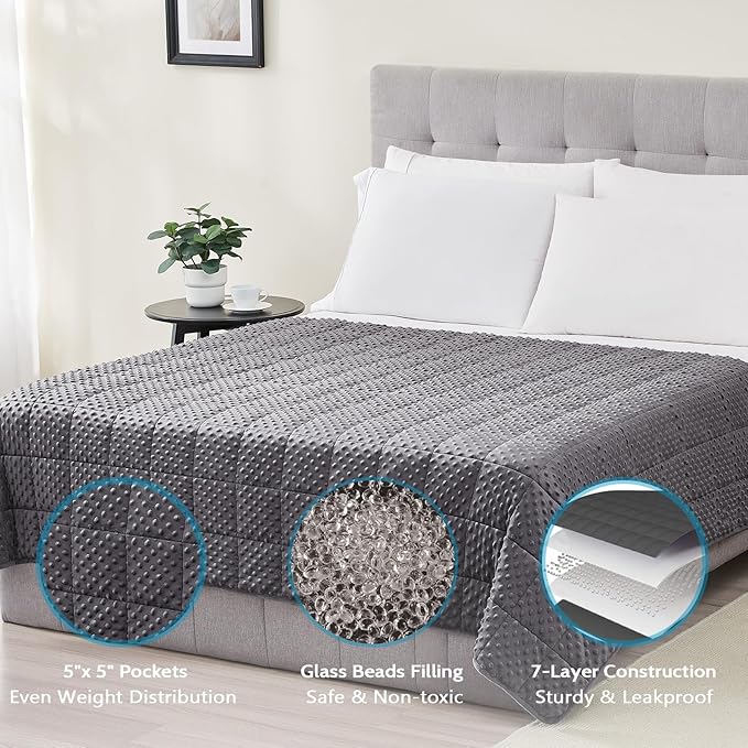 L'AGRATY Weighted Blanket for Adult - 60"x80" 25lbs Minky Dots Heavy Blanket with Glass Beads Soft Breathable for All-Season Summer Fall Winter Thick Comfort for Sleeping