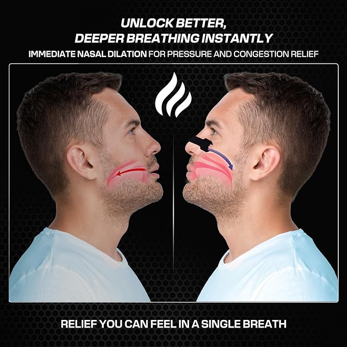 Performance Nose Strips for Breathing (60 Count) - Oil & Sweat Proof Adhesive - Athletic Nasal Strips for Snoring & Sleeping - Improves Oxygen Delivery, Drive, Sleep & Reduces Snoring (Slim Black)