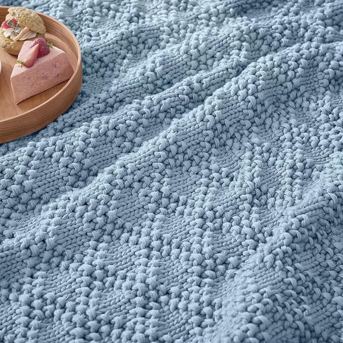 Knitted Weighted Blanket for Adult, Chunky Knit Weighted Throw for Sleep 48"*72" 12lbs, Cooling Breathable Heavy Blanket for Hot Sleepers, Machine Washable Blanket for Room Decor(HazeBlue)