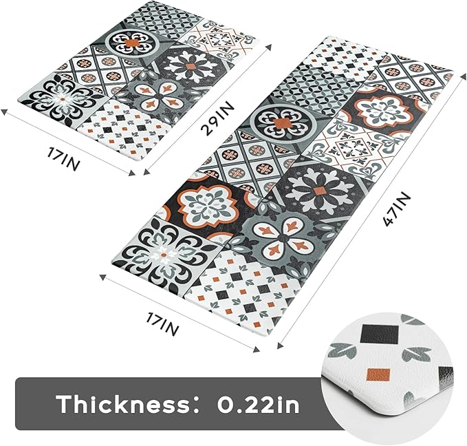 Ashler Kitchen Mats Anti-Fatigue Kitchen Rugs, Non-Slip Waterproof Kitchen Floor Mats, 2PCS Ergonomic Comfort Foam Standing Rug for Kitchen, Office, Floor, Laundry, Sink, 17x47 in & 17x29 in, Black