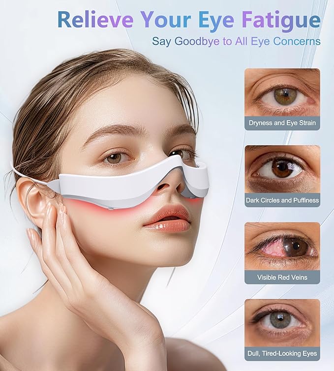 Under-Eye Red Light Therapy Glasses, Rechargeable Therapy Device Microcurrent Eye Massager, Botanique Paris Eyes Bag Remover for Dark Circles, Eye Bags & Wrinkles (White)