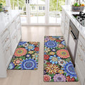 Likiyol Boho Kitchen Rugs Boho Floral Anti Fatigue Kitchen Mat for Floor Bohemian Flowers Non Slip Washable Kitchen Floor Mats, Comfort Standing Mat, 18''x30''+18''x48'', 0.47" Th, Blue