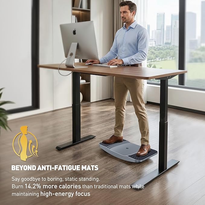 Standing Desk Balance Board - Resilient Flexible Core Wiggle Board for Active Standing - Lateral Tilt Exercise Board for Office Work with Washable TPE Massage Pads - 220 lbs, Gray