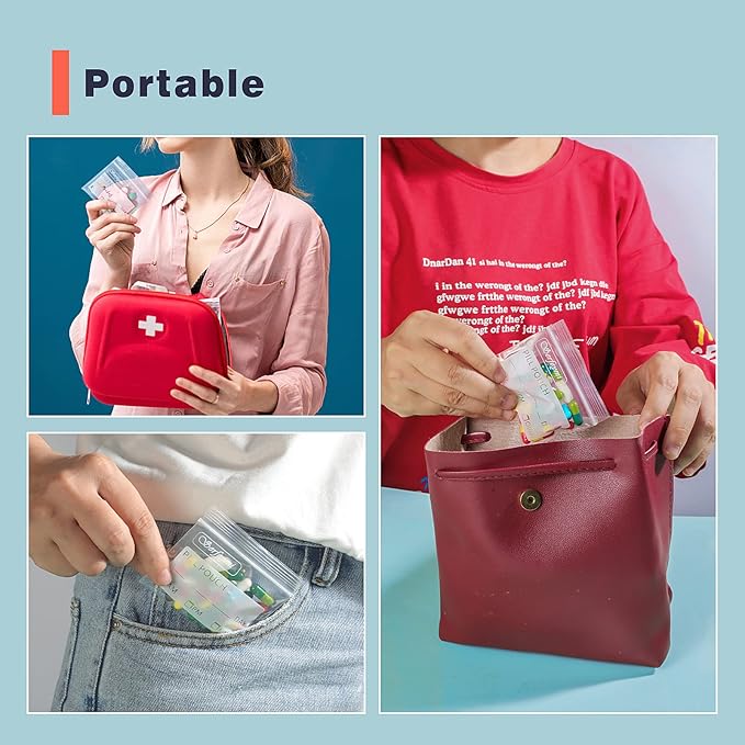 Serfeymi Pill Bags for Travel Pill Pouch Organizer Pack of 400 BPA Free 3 x 2.75 inch Reusable Pill Pouches for Medicine with Write on Label & Zipper Seal Waterproof AM PM Pill Baggies for Supplements