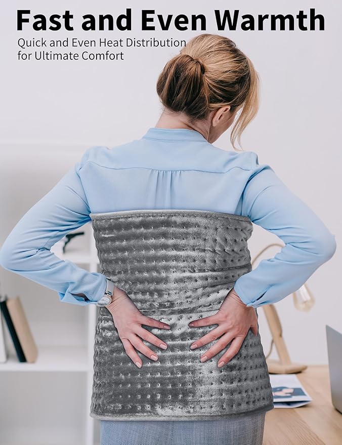 Heating Pad for Back Pain Relief, 17" X 33" XXX-Large Heating Pads for Cramps Neck & Shoulder, Extra XL Electric Heat Pad W/ 6 Temperature Settings,Moist Dry Heat Therapy,2H Auto-Off, Grey