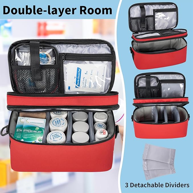 2 Layers Medicine Storage Organizer Bag with Portable Pouch, Pill Bottle Organizer Case, Lockable Medicine Travel Case for Pills, Vitamin, Fish Oil.