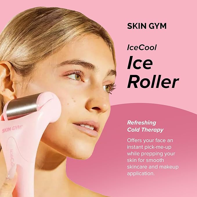 SKIN GYM IceCool Stainless Steel Ice Roller for Face – Cryo Facial for Puffiness & Redness Relief, Cold Face Roller to Tighten Pores & Soothe Skin