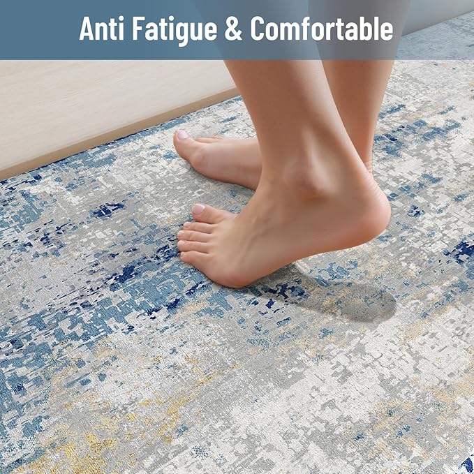 LEEVAN Kitchen Mats Cushioned Anti Fatigue Blue,Non Slip Waterproof Thick Kitchen Mats for Floor,Memory Foam Comfort Abstract Modern Kitchen Floor Mat for Sink,Laundry,Home,Office,Desk(20"x31")