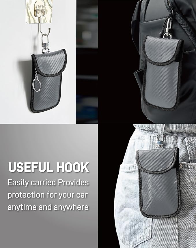Upgraded Faraday Bag for Key Fob (2 Pack), Premium Faraday Key Fob Protector– Car RFID Signal Blocking, Car Security Protection, Anti-Theft Pouch, Anti-Hacking Case Blocker Grey