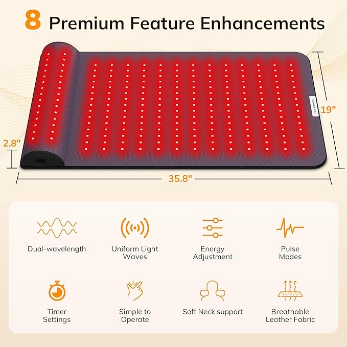 Red Light Therapy Mat with Neck Support, Large 35.8"x19" | 660nm & 850nm Near Infrared Light Therapy Pad for Body, Dual-Wavelength Red Light Therapy Blanket for Pain Relief, Muscle Recovery