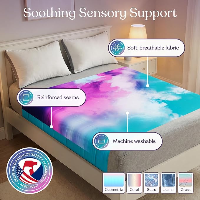 Deep Pressure Sensory Bed Sheet – Twin Sensory Compression Sheet Breathable Sleep Pod Blanket for Better Sleep Support – Calming Compression Blankets for Kids and Adults Cotton Candy Sky