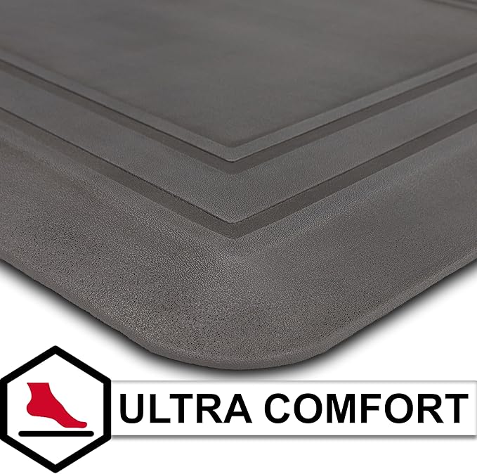 Tempur-Pedic Ultra Comfort Anti-Fatigue Frame Pewter 1' 8" x 3' 6" Kitchen Floor Mat Cushioned Ergonomic Standing Desk Mat Waterproof Non-Skid Foam