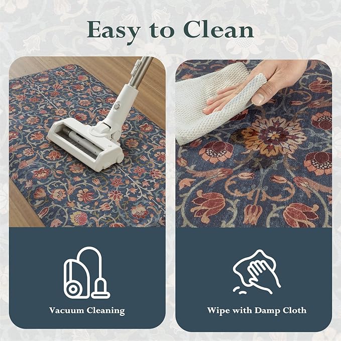 KIMODE Padded Kitchen Floor Mats Cushioned Anti Fatigue,3/4 Inch Comfort Memory Foam Ergonomic Standing Carpet for Office Desk,Boho Vintage Sink Rug Non Slip for Laundry,Blue/Red