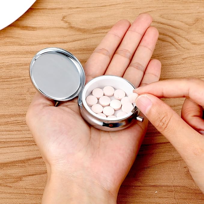 Sibba Portable Medicine Pill Case, Travel Multi-Functional Moisture Proof Pill Box for Purse & Pocket, Cute Metal Medicine Pill Organizer Box for Vitamins, Fish Oil & Supplements (Moon)