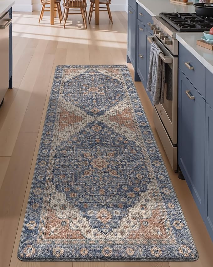 LUMI Anti Fatigue Kitchen Mat, Waterproof & Stain-Resistant Cushioned Standing Mat, Non-Slip Comfort Rug for Kitchen, Sink, Laundry, Home Office, 24" x 59", Indigo