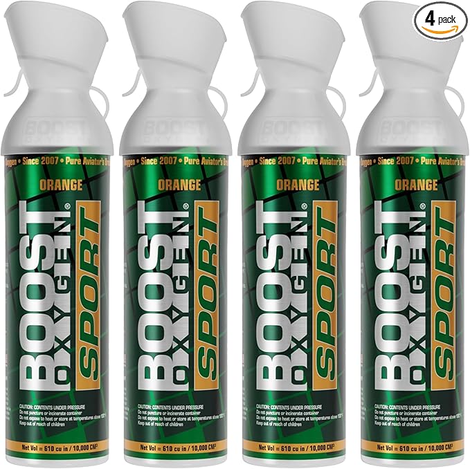Boost Oxygen Large Sport Orange Aroma 10L Canister | Respiratory Support for Aerobic Recovery, Altitude, Performance & Health (4 Pack)