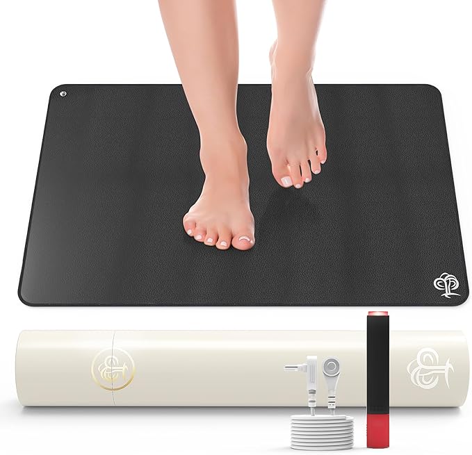 Grounding Mat for Desk to Improve Sleep, Pain Relief, Inflammation, Balanced Energy, 16 x 24 inch 3MM Thickened Earthing Mat Grounding Pad for Feet, Working, Yoga, Enjoy The Grounding Effect at Home