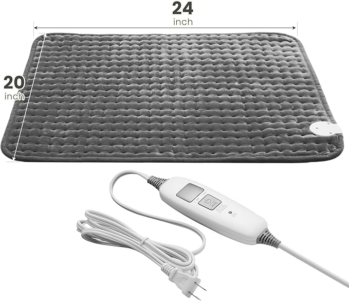 Electric Heating Pad for Back Pain Relief & Cramps - 6 Heat Settings,Auto Shut Off,Moist Heat Options,Portable Heated Pads for Neck/Shoulder Machine Washable Gift for Men Women,Grey,20"x24"