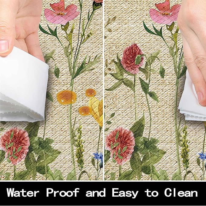 Kitchen Rug Mats for Floor Cushioned Anti Fatigue Floral Kitchen Rugs Sets of 2 Farmhouse Wildflowers Non Slip Waterproof Comfort Memory Foam Standing Floor Mat for Office Laundry Sink Desk
