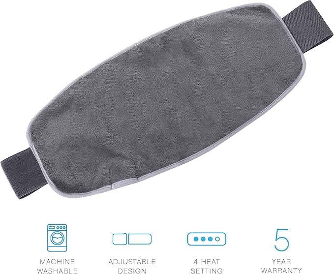 Pure Enrichment PureRelief Lumbar & Abdominal Heating Pad - 4 Heat Settings, Adjustable Belt, Hot/Cold Gel Pack, and Storage Bag - Ideal for Back Pain and Abdominal Cramps