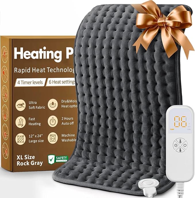Christmas Gifts Heating Pad for Back, Neck, Shoulder Pain & Cramps Relief, Electric Heating Pad with 6 Heat Settings, Auto-Off, Moist Dry Heat Options, Gifts for Women, Men, Mom, Dad, Wife, Husband