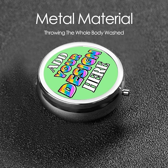 Custom Pill Case, Medicine Pill Box Organizer Container Travel Pill Holder Vitamin for Purse Med Wallet Portable Mini Pastillero Round, Light Green, Personalized Gifts with Photo