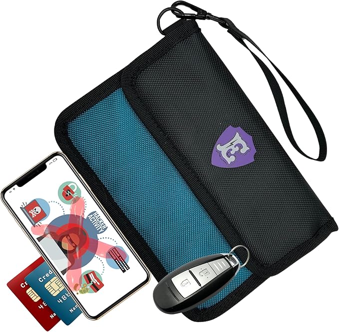 Large Faraday Bags for Phones with Two Pockets, RFID Blocking Sleeves, Signal Blocking Shield, Faraday Key Fob Protector, RFID Faraday Pouch for Key fob w/Removable Handle