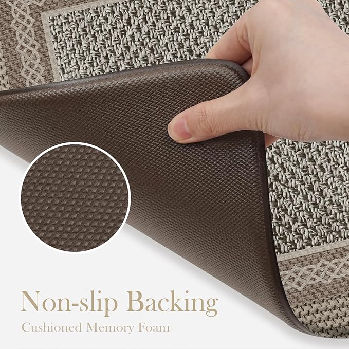 Kitchen Mats for Floor 2 Piece,Kitchen Floor Mats Cushioned Anti Fatigue,Farmhouse Kitchen Rugs Non Slip,Memory Foam Kitchen Mat for Kitchen Decor Office Laundry,Brown