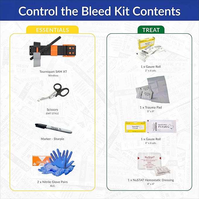 Certified Safety Mfg Control The Bleed Kit - 10pc USA-Made Control The Bleed Kit with Tourniquet, Gauze, Hemostatic Bandage, and More - Blood Clotting Products for Medical Trauma to Stop Bleeding