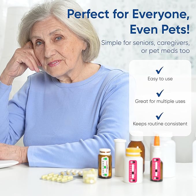 PillSavvy™ Daily Pill Tracker – Non-Digital, Reusable Medication Reminder for Bottles & Organizers – Easy to Use, Curved Back – Track Prescriptions, Vitamins, Supplements & Pet Meds (Pink, 2 Pack)