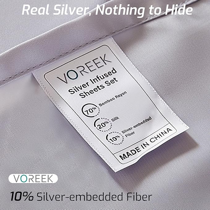 Silver Infused Bed Sheets - 20% Silk Blend Sheet with Self-Cleaning Technology for 3X Freshness Sleep, Luxe Soft Temperature Regulating Cooling Sheets for Hot Sleep (MoonlightGray,King)