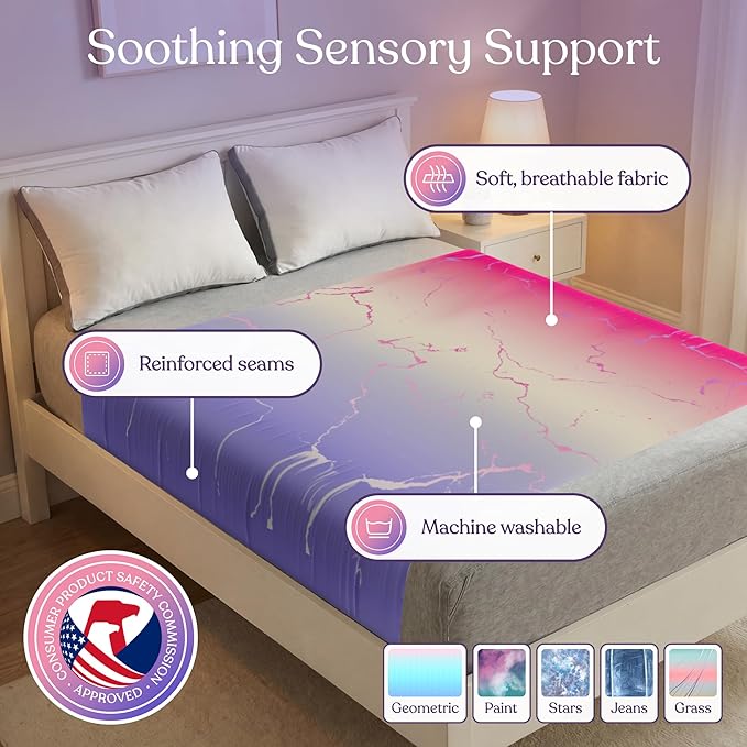 Deep Pressure Sensory Bed Sheet – Queen Sensory Compression Sheet Breathable Sleep Pod Blanket for Better Sleep Support – Calming Compression Blankets for Kids and Adults Pink and Purple