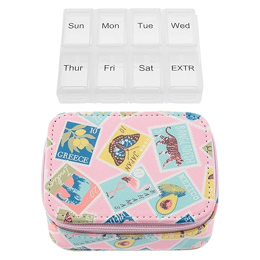 Karma, Travel Pill Case, Weekly Travel Pill Organizer, Removable 8-Compartment Pill Box, Travel Pill Medicine Organizer, Stamps