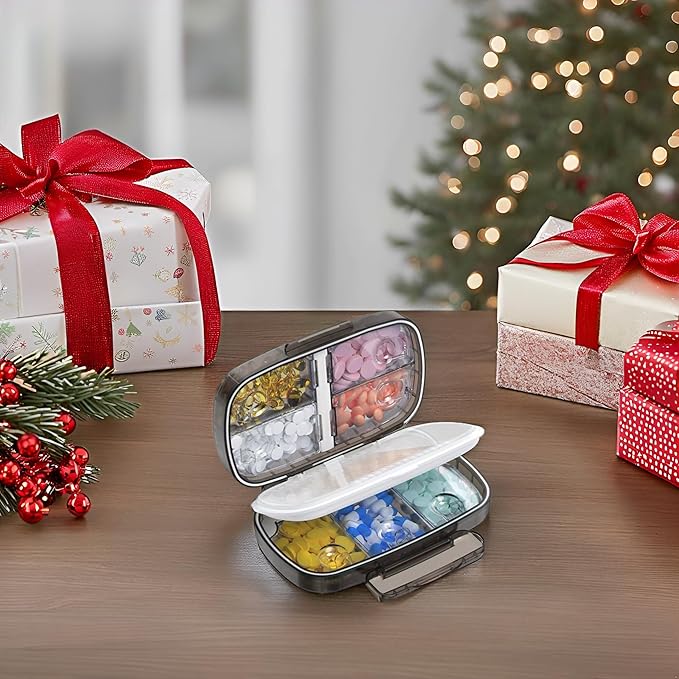 Travel Pill Organizer airtight Medicine Storage Container Pill Box for Purse Vitamin Large Compartments Portable Medication Pocket Pharmacy with Labels Supplement Holder Pill Case