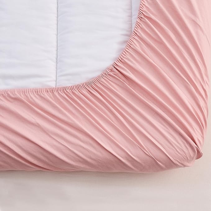 Simple&Opulence Belgian Linen Sheet Set Solid Color - 4 Pieces (1 Flat Sheet & 1 Fitted Sheet & 2 Pillowcases) Natural Flax Cotton Blend Soft Bedding Breathable Farmhouse - Pale Pink, King Size