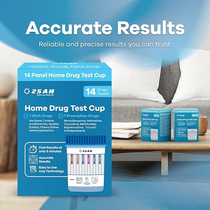 2San 14-Panel Drug Test Cup – Fast 5-Min Results – Screens for THC Cocaine Meth Opiates PCP MDMA Oxy & More – Accurate at-Home Urine Test Kit